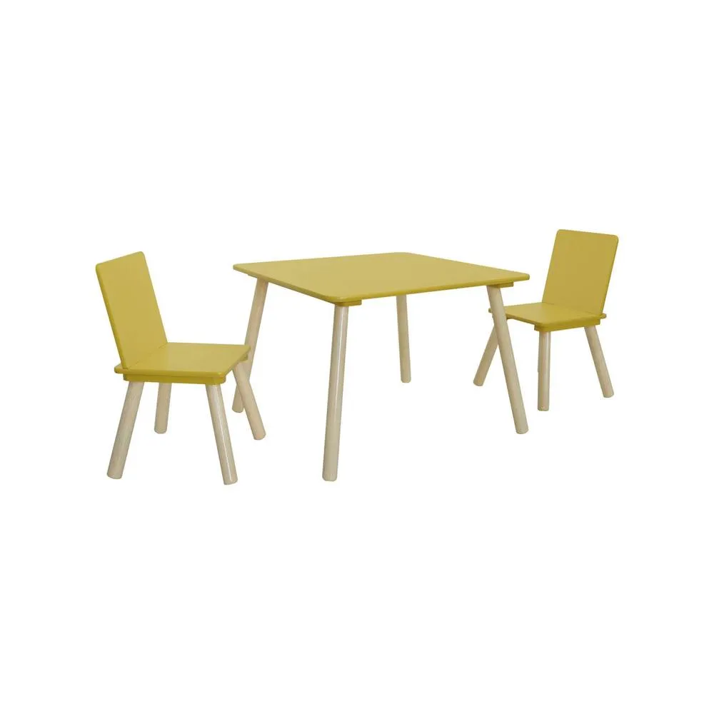 sweeek Children's square table with 2 chairs pine legs in Yellow 2