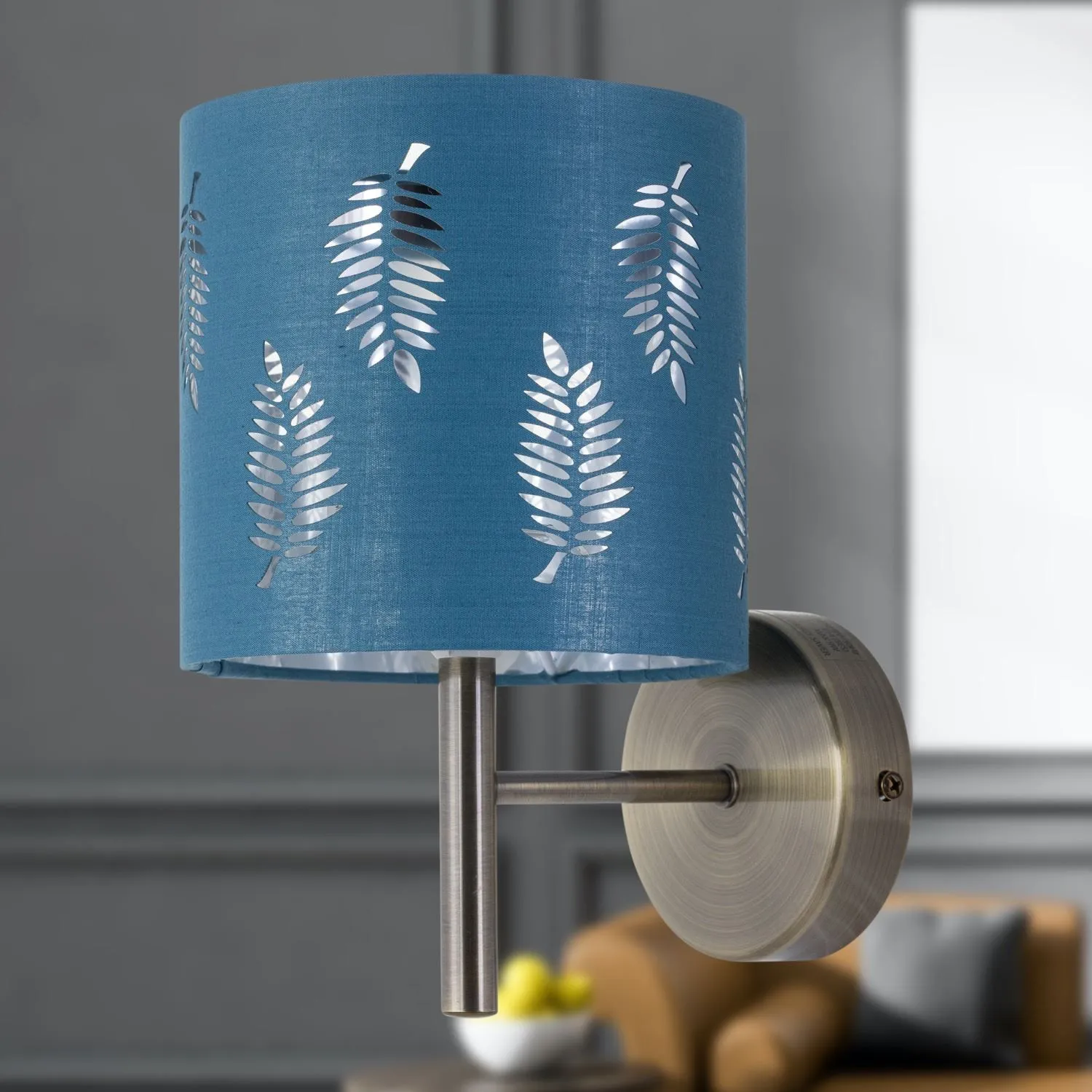 First Choice Lighting Brea - Antique Brass Wall Light with Teal Fern Shade in Gold 4