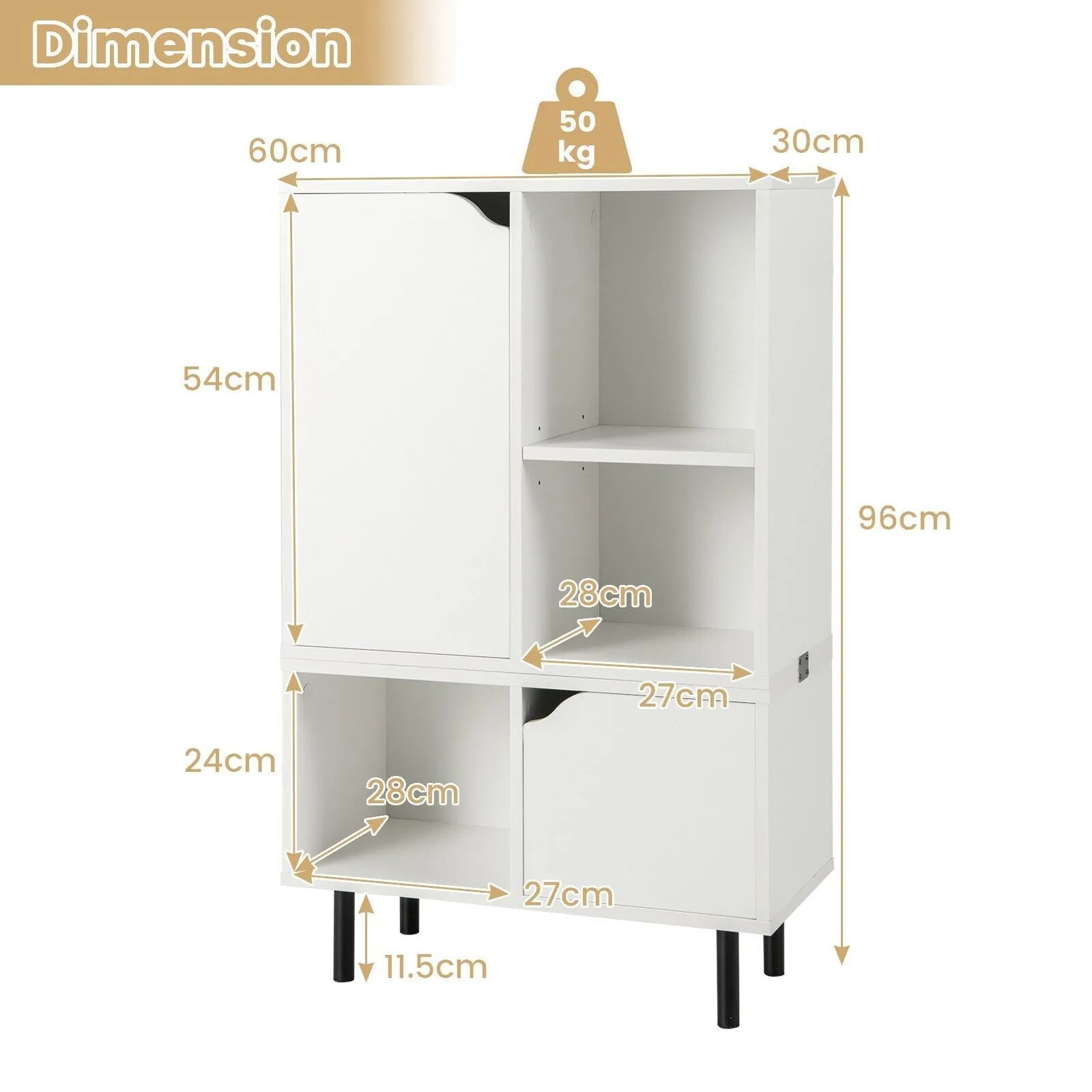 Costway Stackable Bookcase Combination Lattice Cabinet Floor Open Bookshelf in White 2