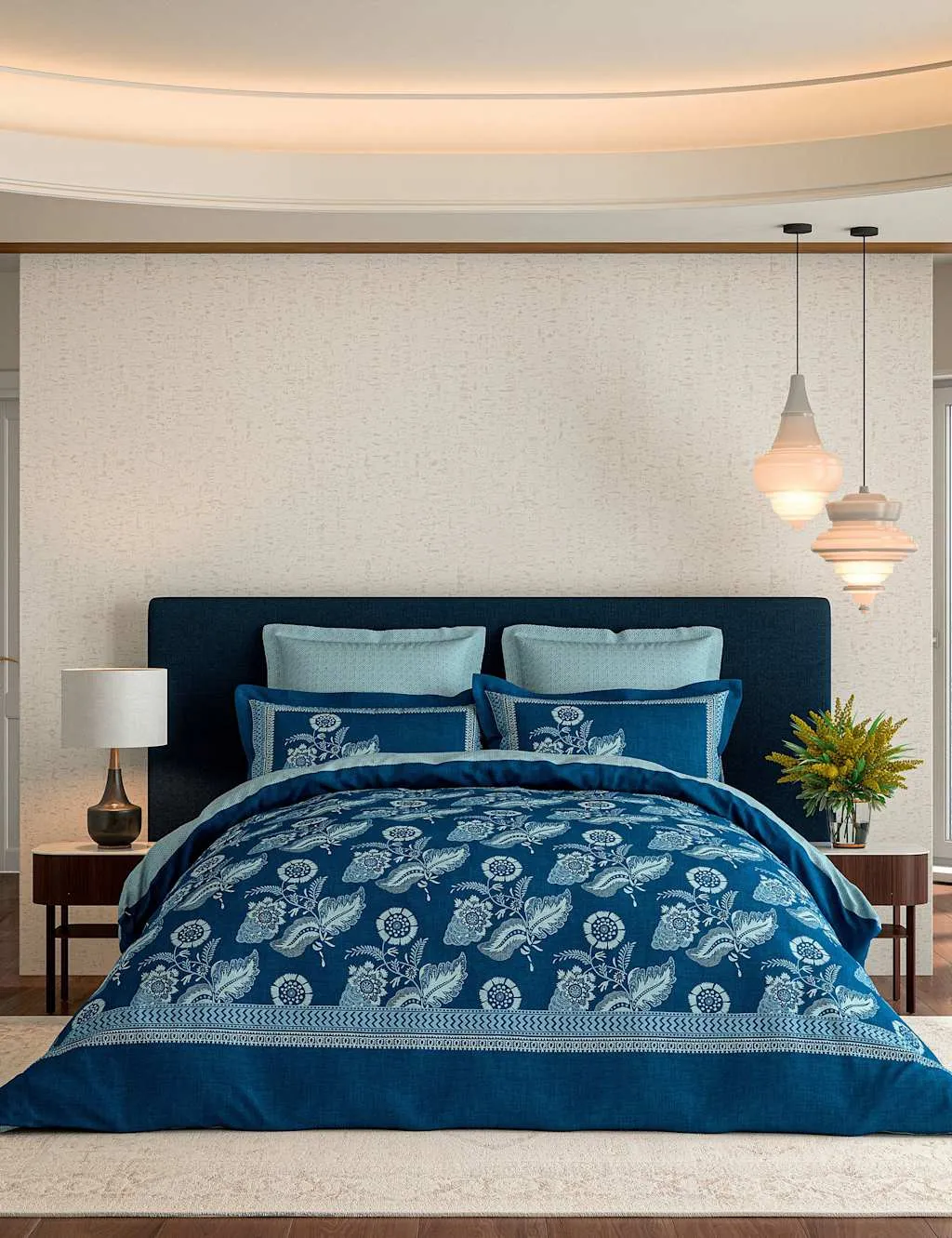 V&A Pure Cotton Eastern Bloom Bedding Set Indigo Mix