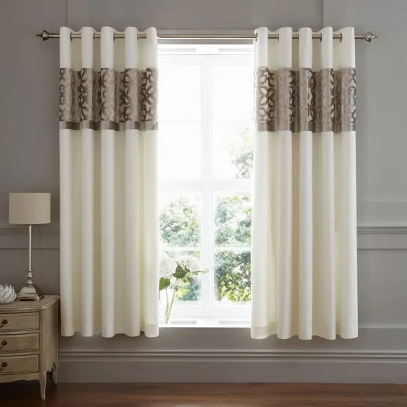 Catherine Lansfield Natural Lattice Cut Velvet Eyelet Curtains 2