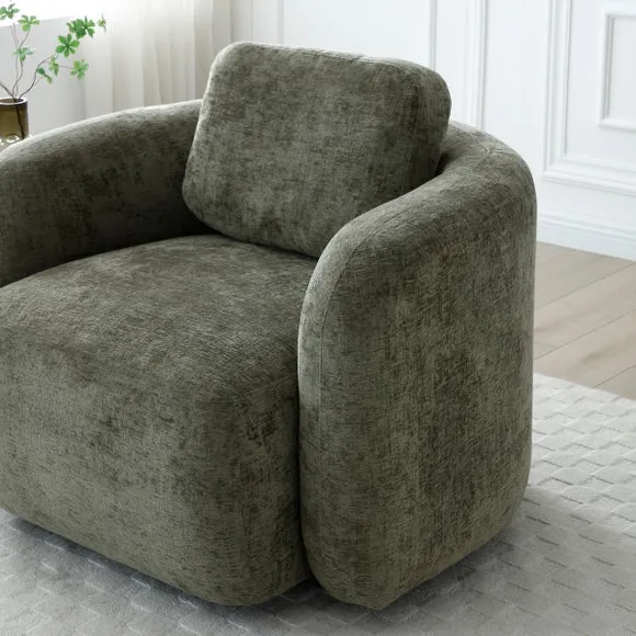 Max Olive Distressed Chenille Curved Swivel Accent Chair 4