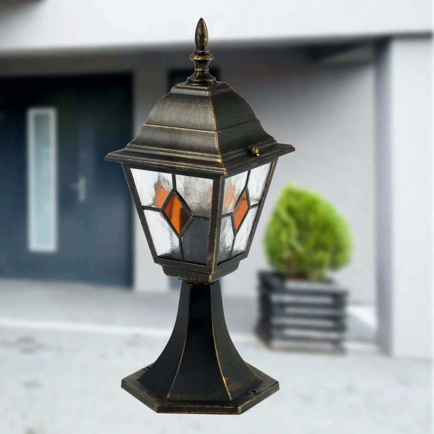 First Choice Lighting Morecambe - Black with Brushed Gold IP44 Post Light 3