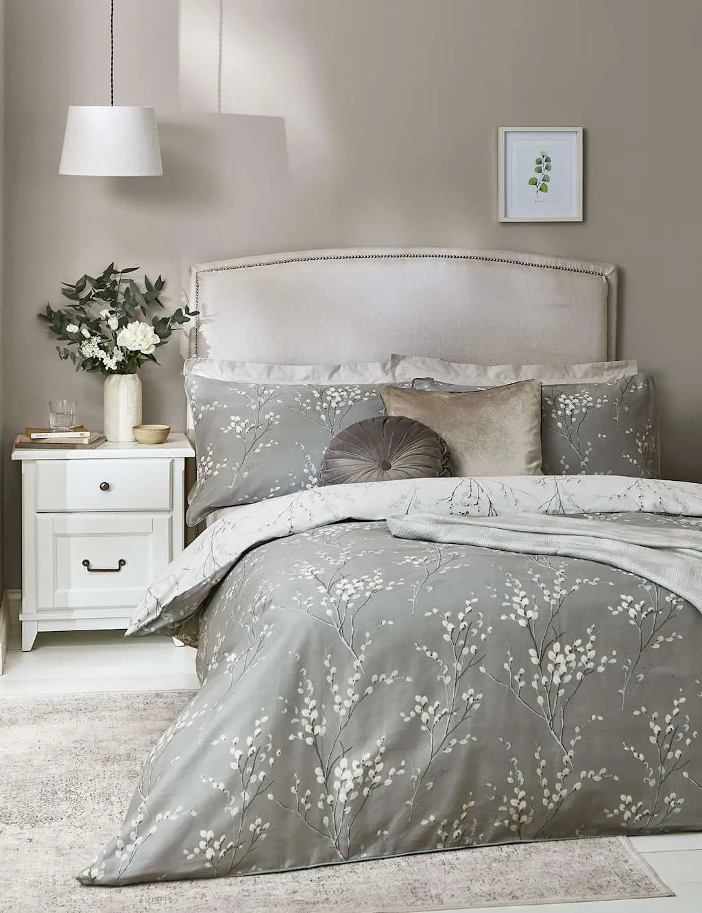 Laura Ashley Pure Cotton Sateen Pussy Willow Bedding Set Grey Mix