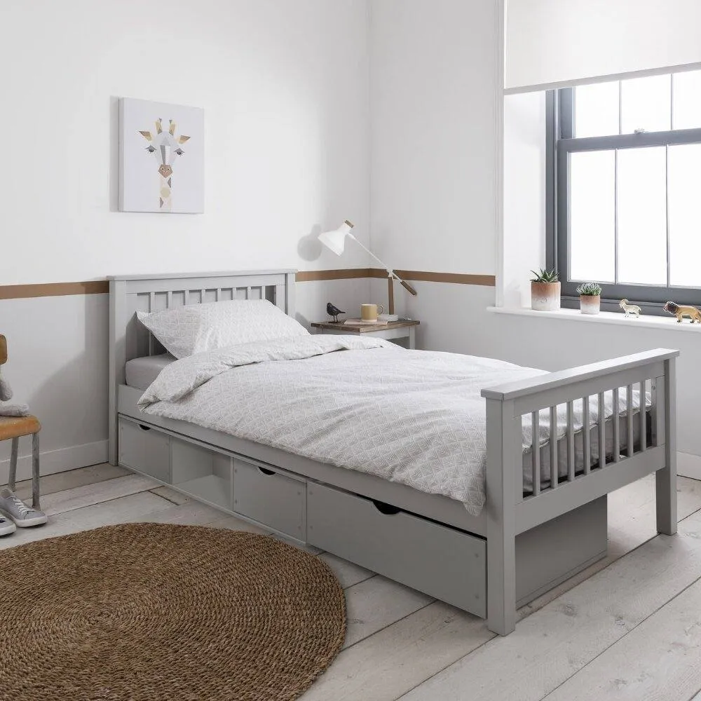 Nöa and Nani Hampshire Single Bed Frame with Oda Drawers in Grey