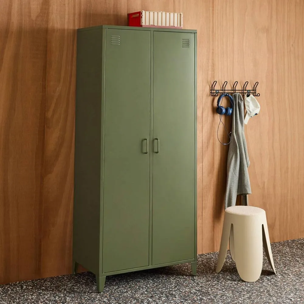 sweeek Industrial metal wardrobe for bedroom closet with 2 doors, 4 shelves in Khaki 6