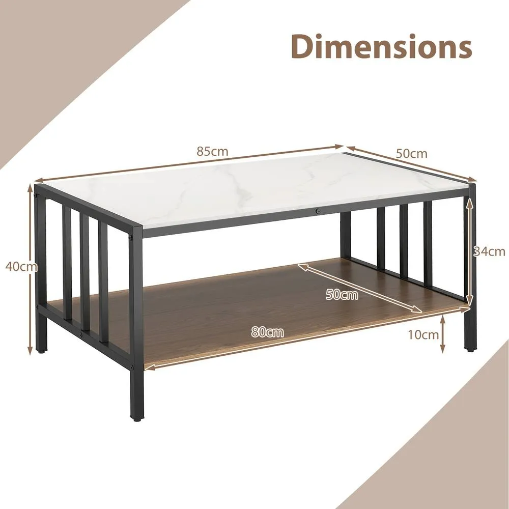 Costway 2-Tier Coffee Table Rectangular Center Table w/Storage Shelf-White in White 4