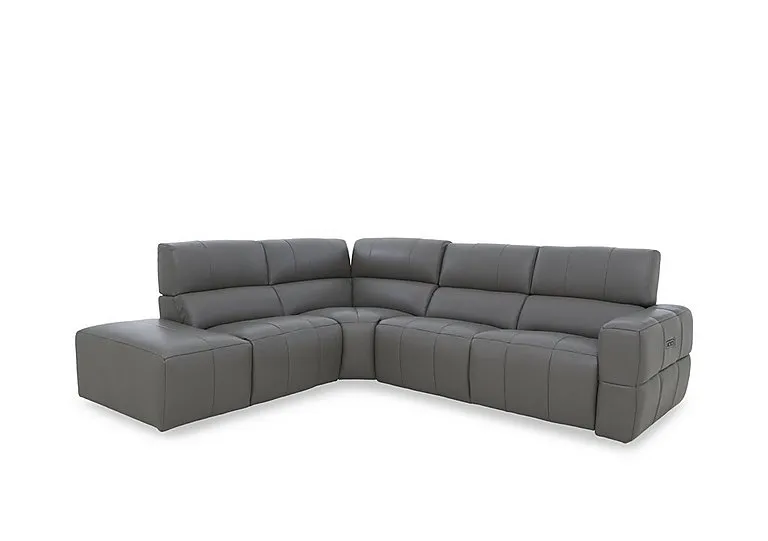 Cube Leather Power Recliner Left Hand Facing Chaise End Sofa with Power Headrest