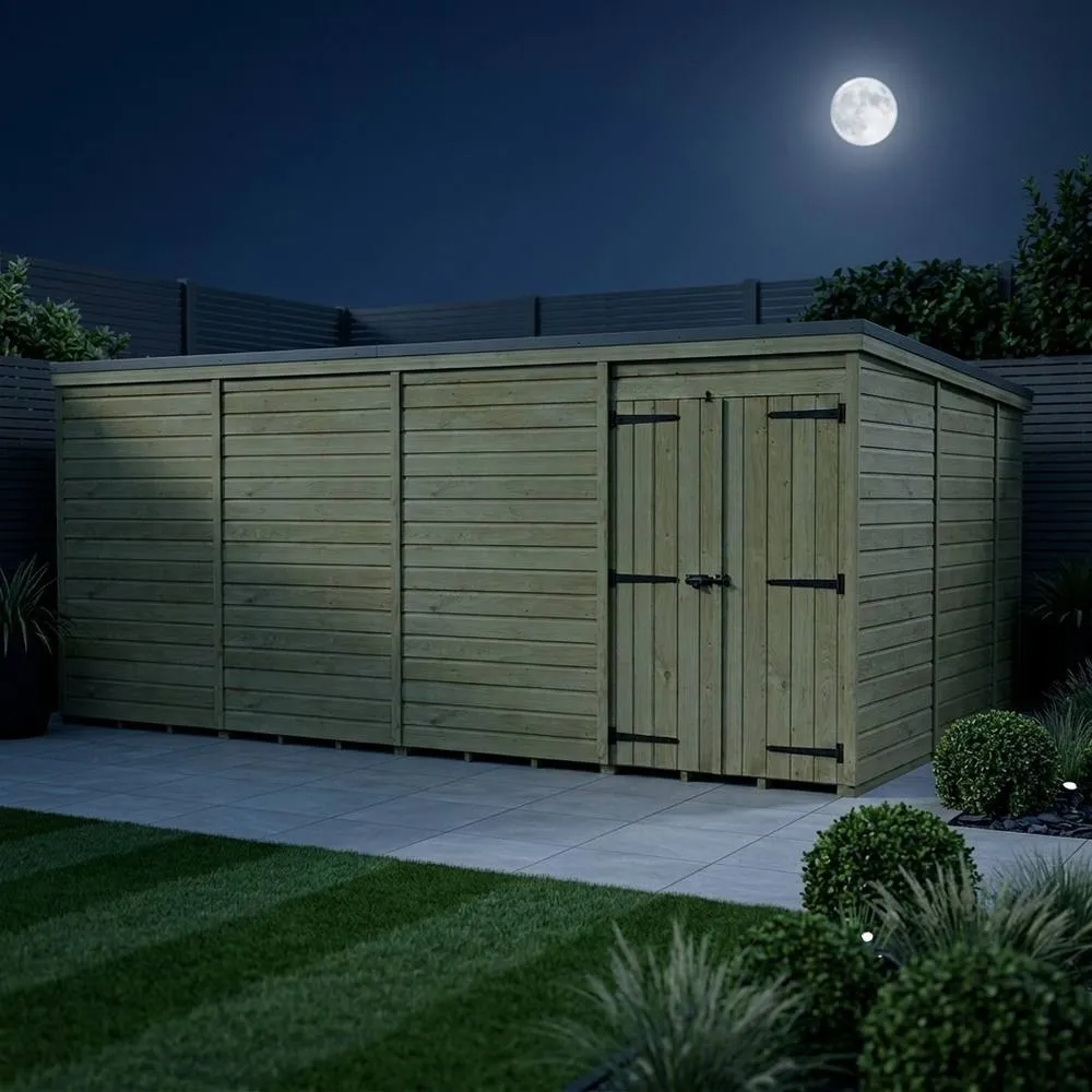 Buttercup Farm 16ft x 10ft Pent Garden Shed Double Door No Windows - Timber in Brown 3
