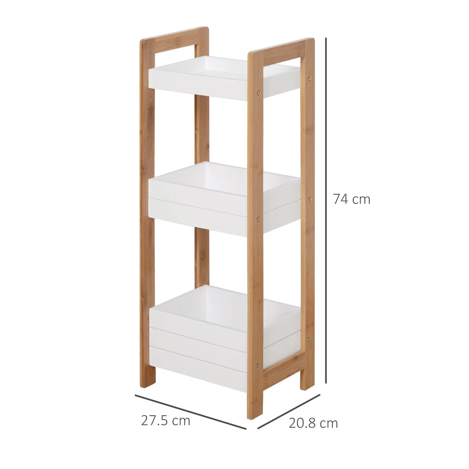 HOMCOM 3 Tier Shelf Storage Bamboo Cupboard Standing Unit Rack Organizer in White 3