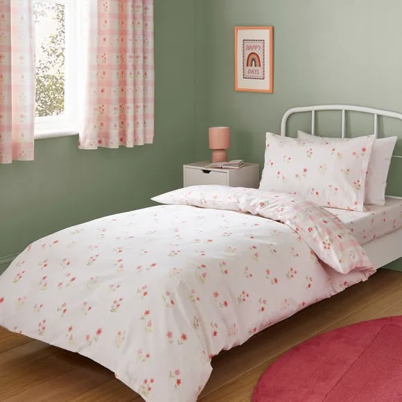 Floral Gingham Polycotton Duvet Cover & Pillowcase Set 3