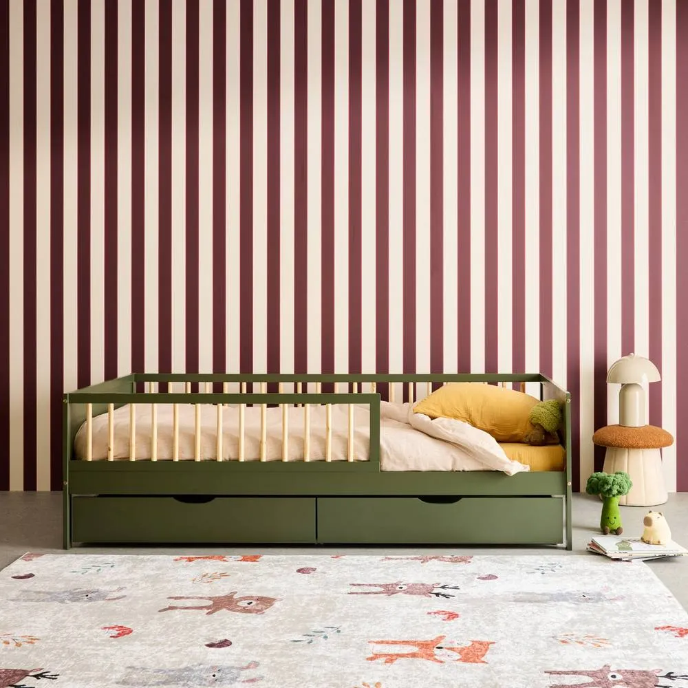sweeek Children's bed 90 x 190 cm natural pine with slatted base & 2 in Green 3