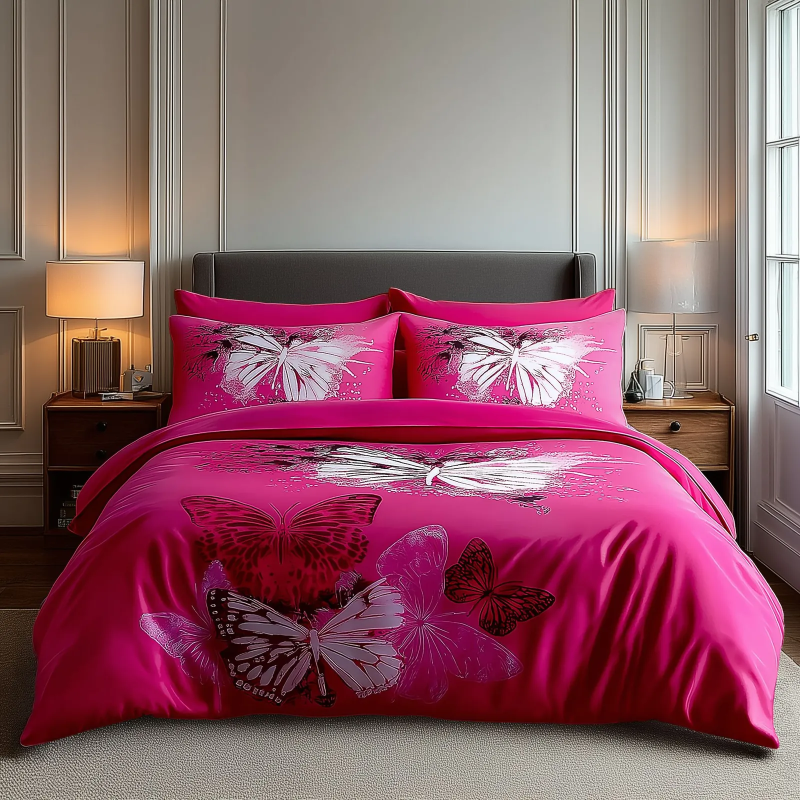 Snug City Duvet Cover & Pillowcase Set Printed Butterfly Design Bed Linen in Pink