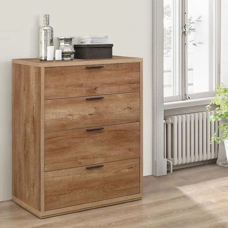 Stockwell - Rustic 4 Drawer Chest - Oak - Wooden - Happy Beds