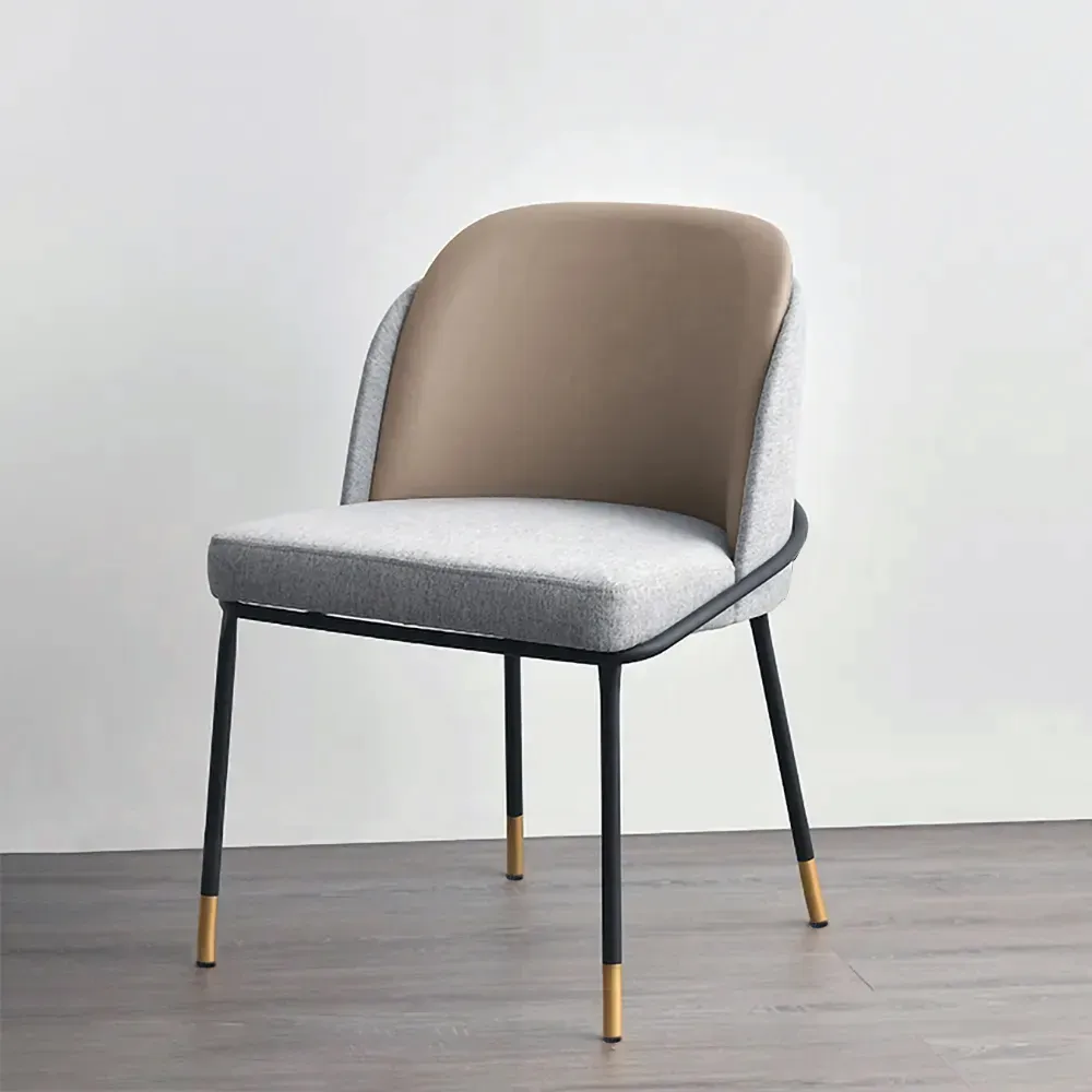 Modern Upholstered Linen Cushion Dining Chair Khaki Dining Chair with Armrest Set of 2