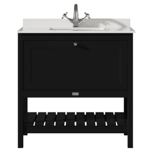 Bayswater Hartleigh Matt Black Traditional Freestanding Vanity Unit & 1 Tap Hole White Marble Top Basin - 800mm