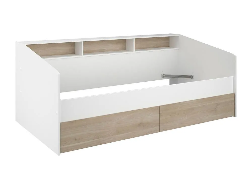 Vente-unique Bed 90 X 190/200 Cm With Storage - White & Natural + Bed Base in Light Oak 5