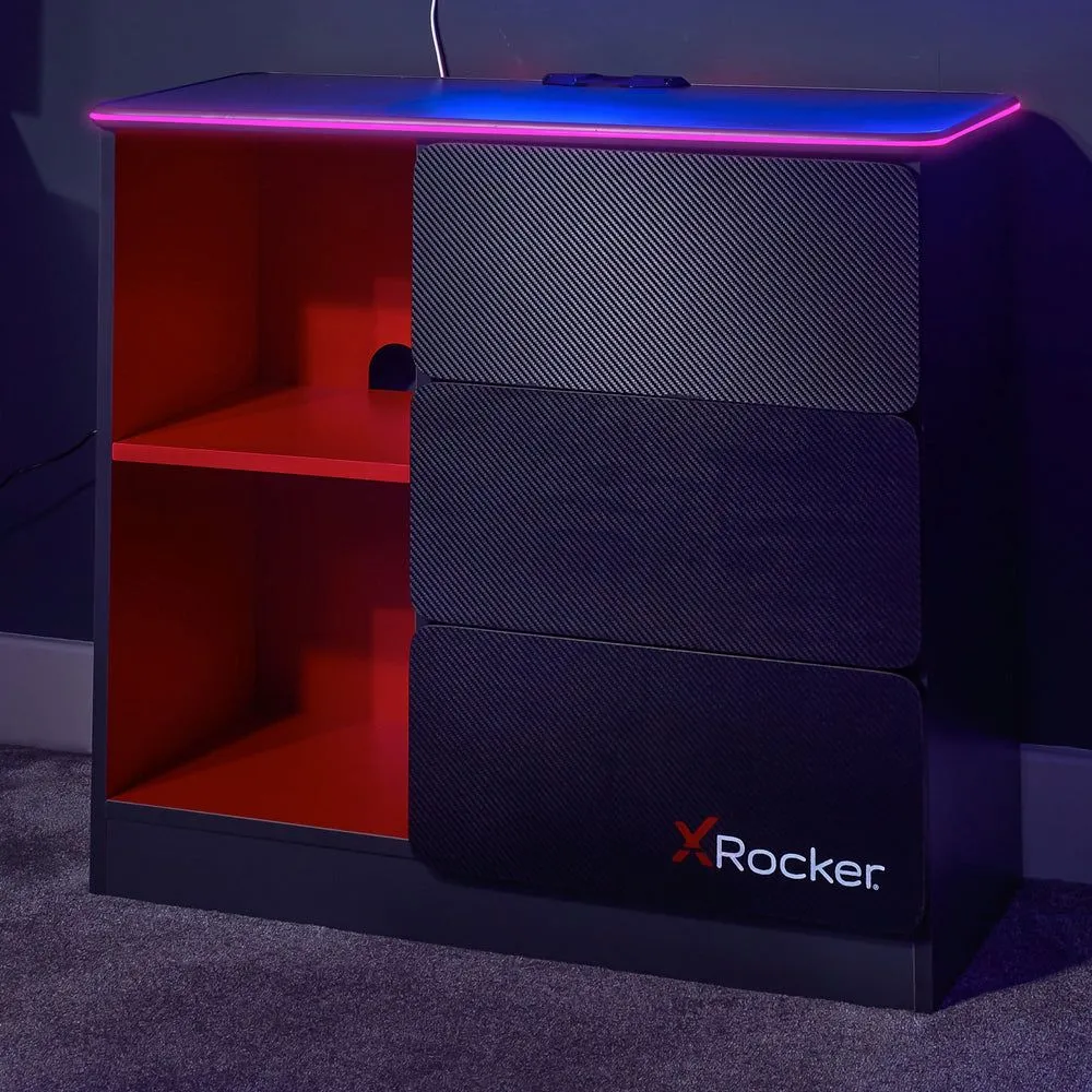 X Rocker Carbon-Tek Chest of 3 Drawers with 2 Shelves & LED Lighting in Grey 2