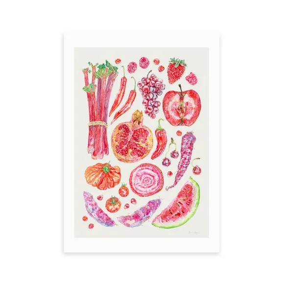 East End Prints Red Harvest Of Fruit & Vegetables Framed Print 2