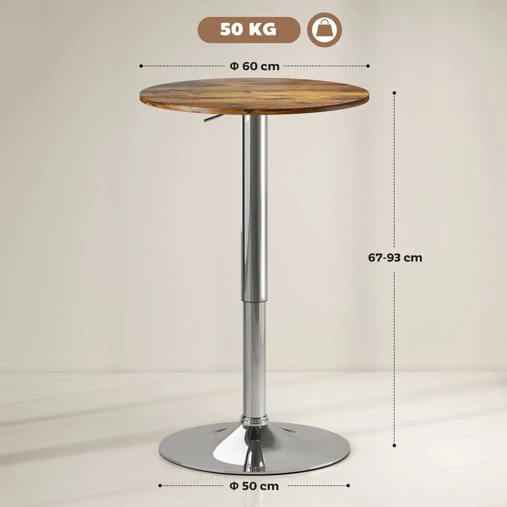 HOMCOM Round Bar Table, Swivel Bistro Table with Adjustable Height in Brown 3