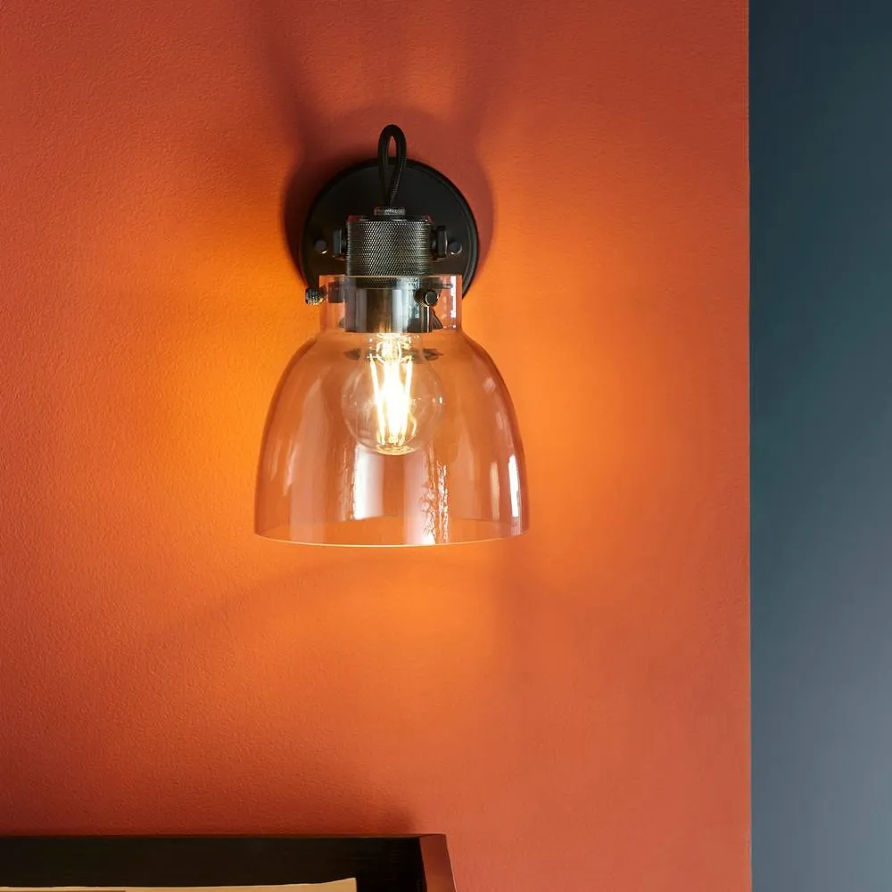Netlighting Urban Dome Wall Lamp Smokey Grey Tinted Glass & Black Chrome Plate E27 3