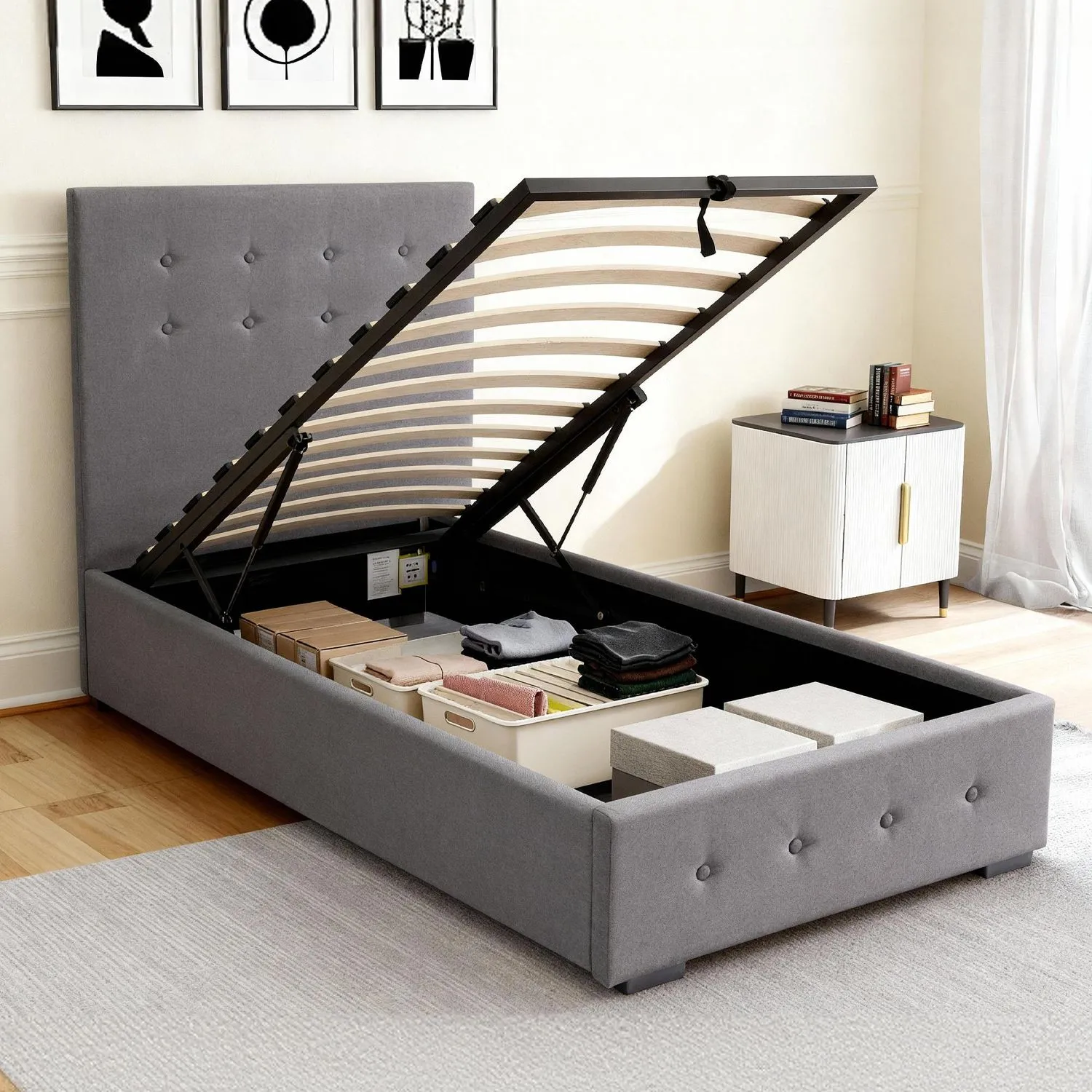 Comfy Living Ltd Fabric Ottoman Storage Gaslift Bedframe in Grey 4