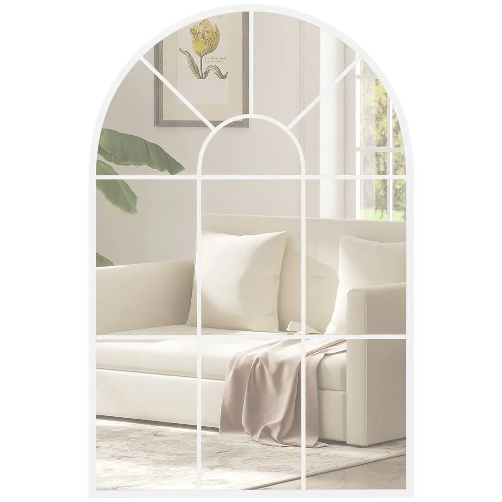 HOMCOM Arched Window Wall Mirror for Living Room Bedroom, 91x60cm, White 2