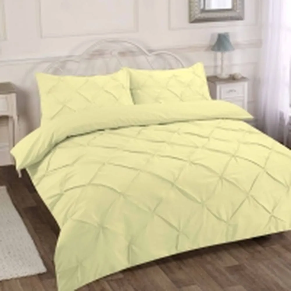 Homes-Linen Luxury Alexandra Pintuck Pleated Duvet Cover Set in Lemon