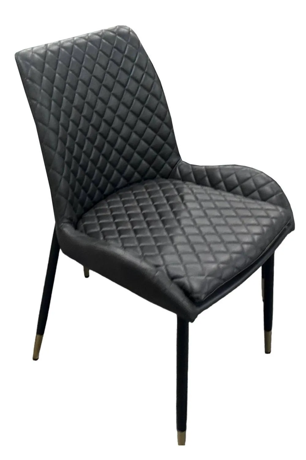 IH Design Leather Steel Legs Dining Chairs Set of 2 Grey Quilted PU in Dark Grey 3