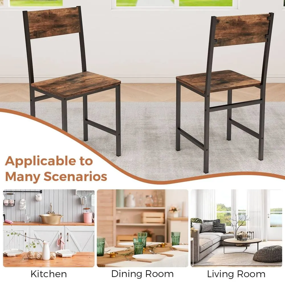 Costway Set of 2 Dining Chairs Armless Dinner Chairs w/ Metal Legs in Brown 3
