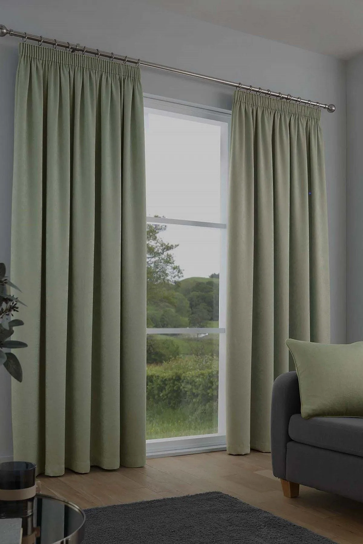 Fusion 'Galaxy' Pair of Light Reducing Thermal Effect Pencil Pleat Curtains in Green