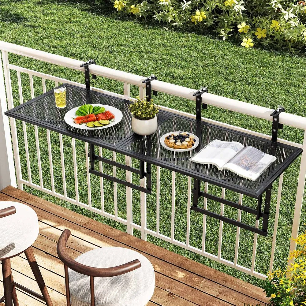 Costway Set of 2 Hanging Balcony Table with 5-Level Adjustable Height in Black 5