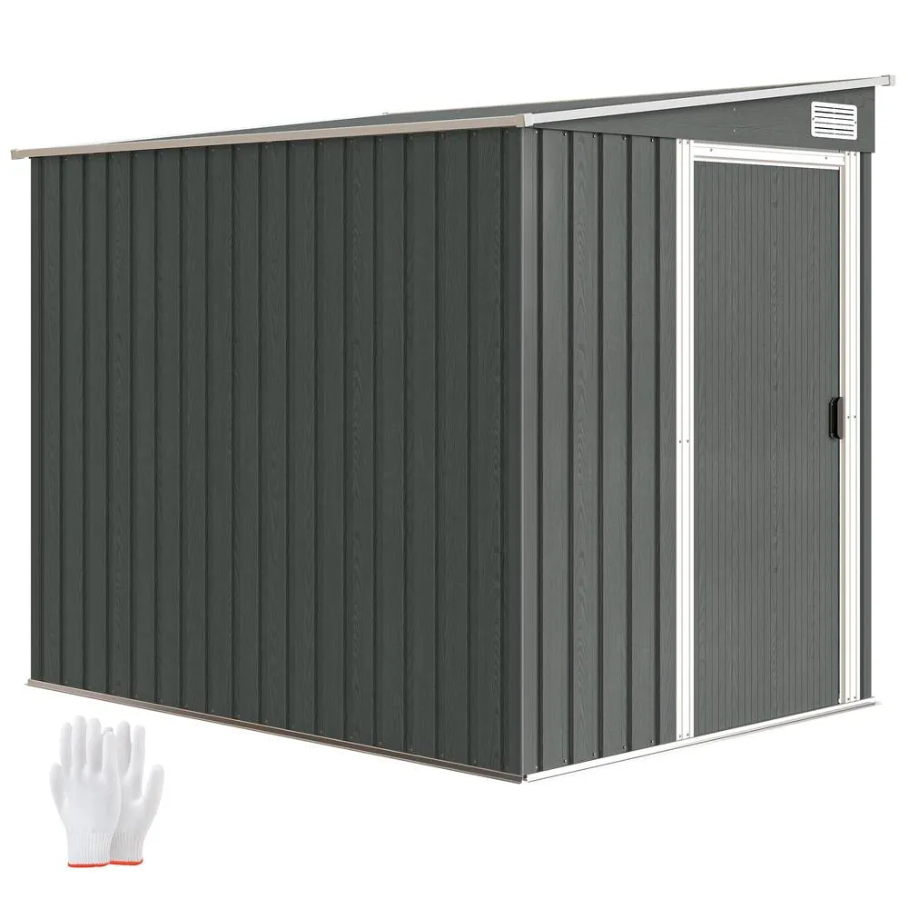 OUTSUNNY 7 x 5FT Garden Shed w/ Foundation Lean to Metal Tool Shed Grey in Light Grey 2