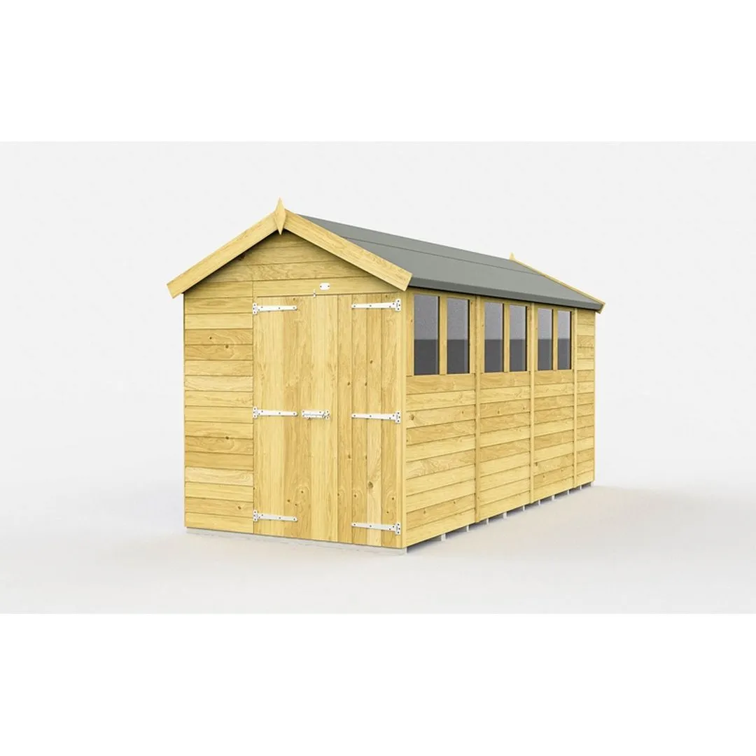 Buttercup Farm 6 x 15 Feet Apex Shed - Double Door W/ Windows - L454 x W175 x H217 cm in Brown