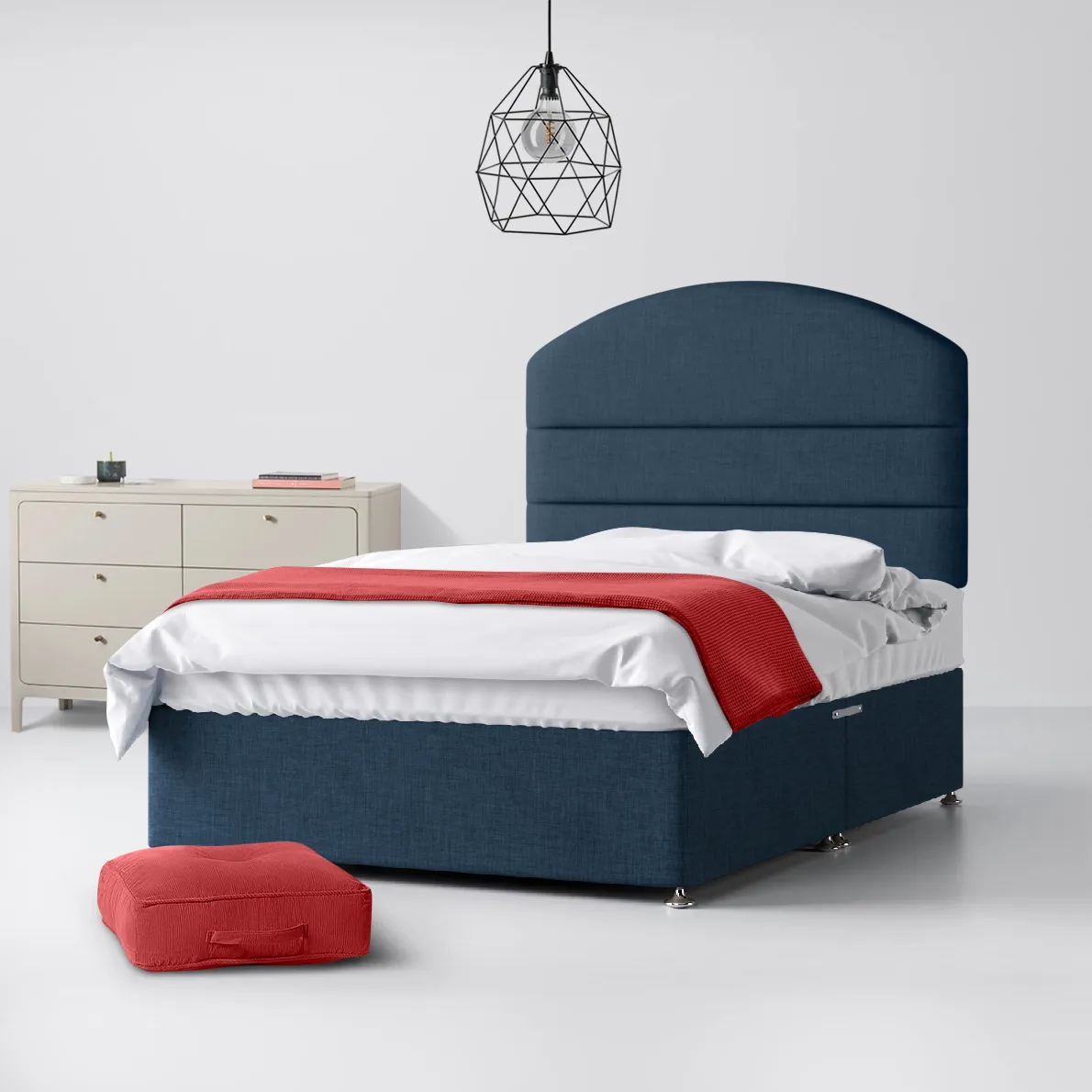 Dudley Lined Midnight Blue Fabric No Drawer Divan Bed - 4ft Small Double