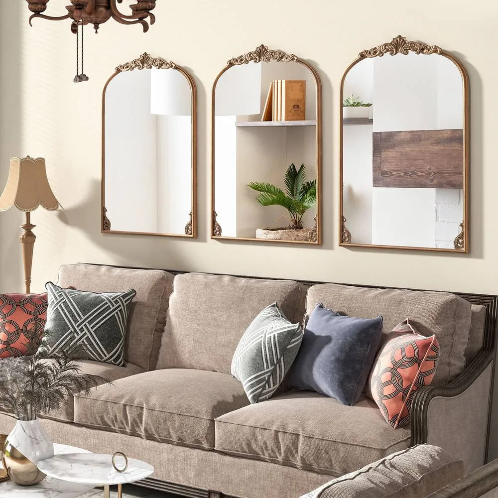 Costway Antiqued Gold Wall Mirror 76 cm x 51 cm Dramatic Arched Mirror-Gold 5