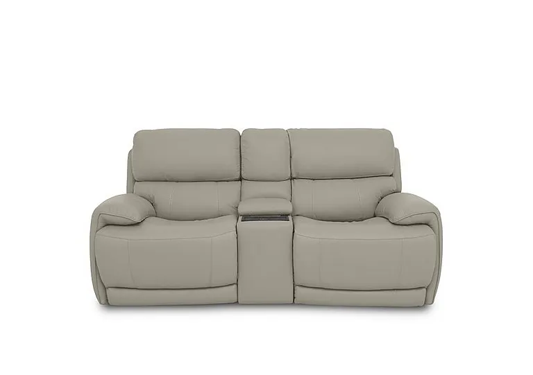 Link Leather 2 Seater Power Recliner Sofa with Power Headrests and Cupholders - Silver Grey