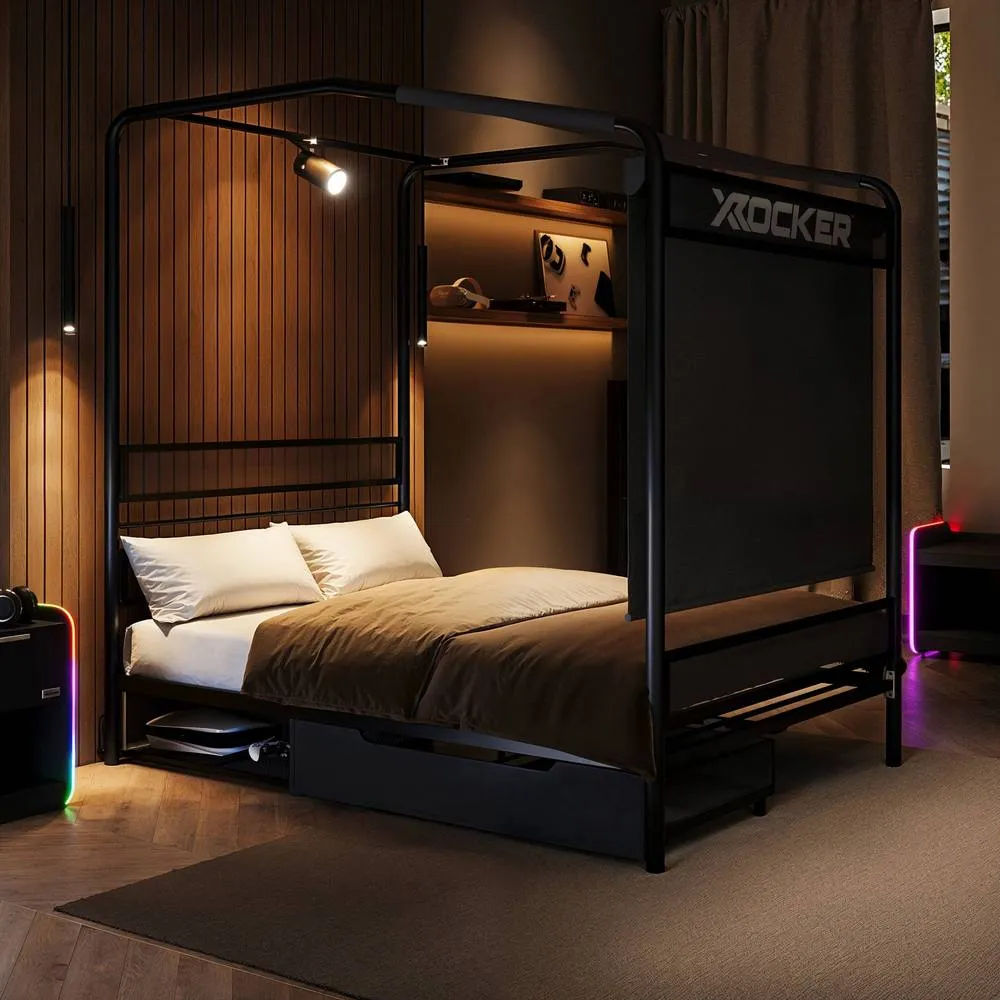 X Rocker Skyline Double Gaming Bed with HD Projector & 60" Screen in Black