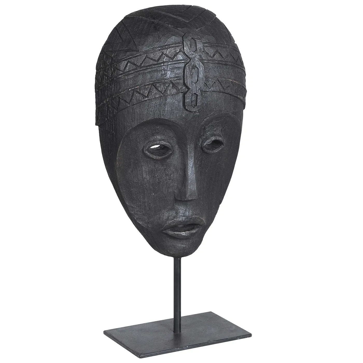 Carved Zig Zag Mask with Stand, Black