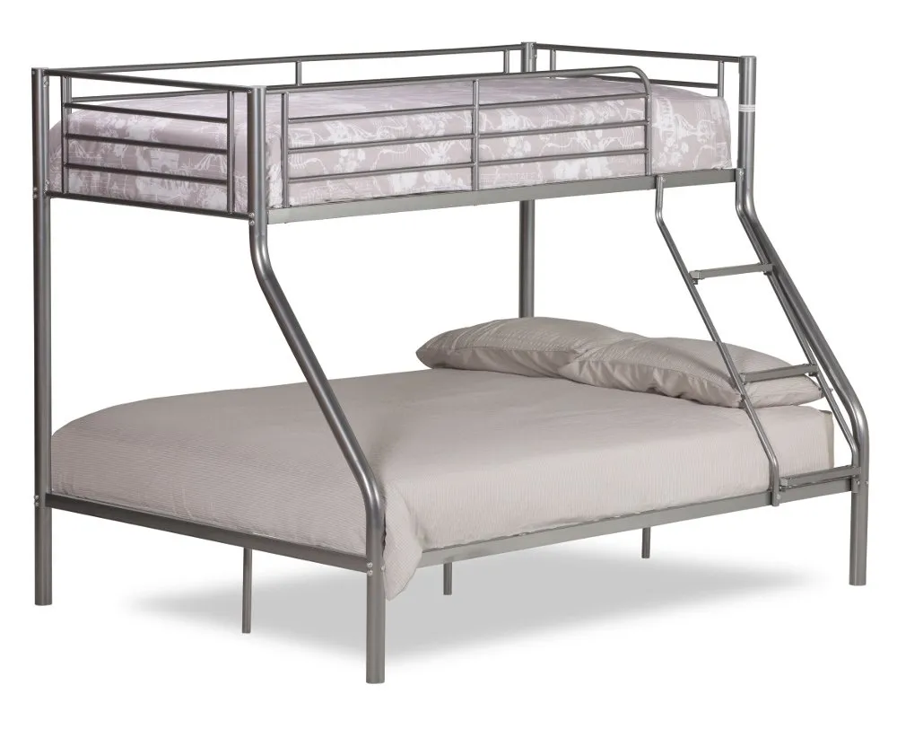 Twin Sleeper Silver Metal Bunk Bed Frame - 3ft Single Top and 4ft6 Double Bottom