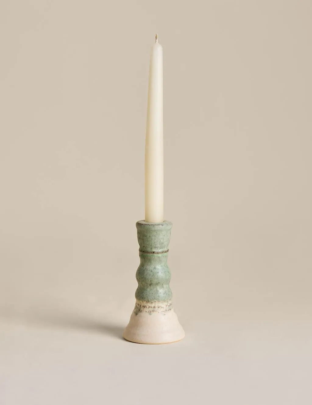 M&S Rounded Dinner Candle Holder Green