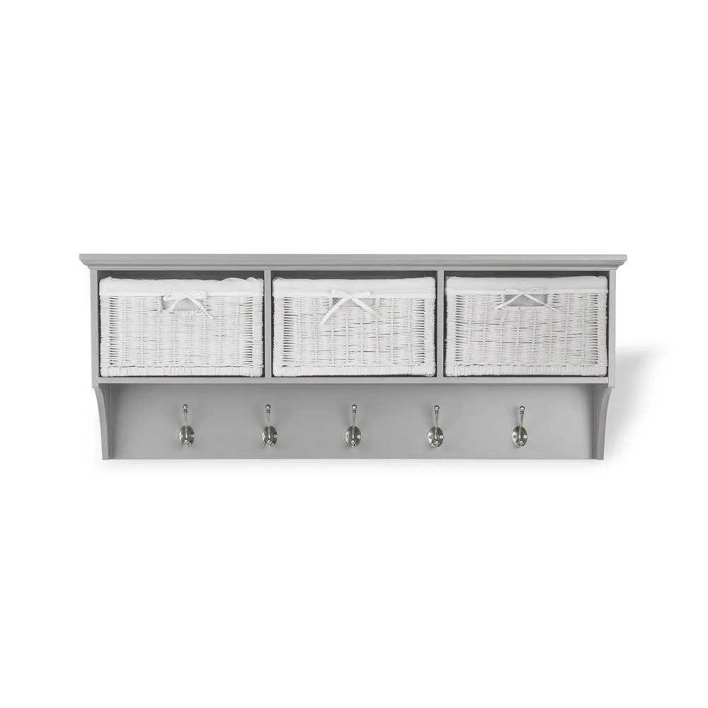 Statement Furniture Tetbury Large Hallway Coat Rack / Shelf with Wicker Storage Baskets in Light Grey 2