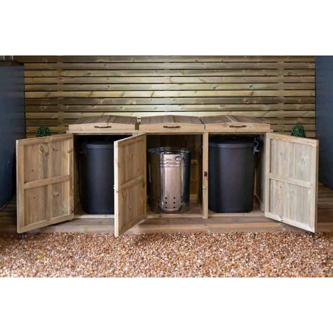 Buttercup Farm Paythorne Dustbin Store Triple - Timber - L64 x W180.5 x H88 cm in Brown 4