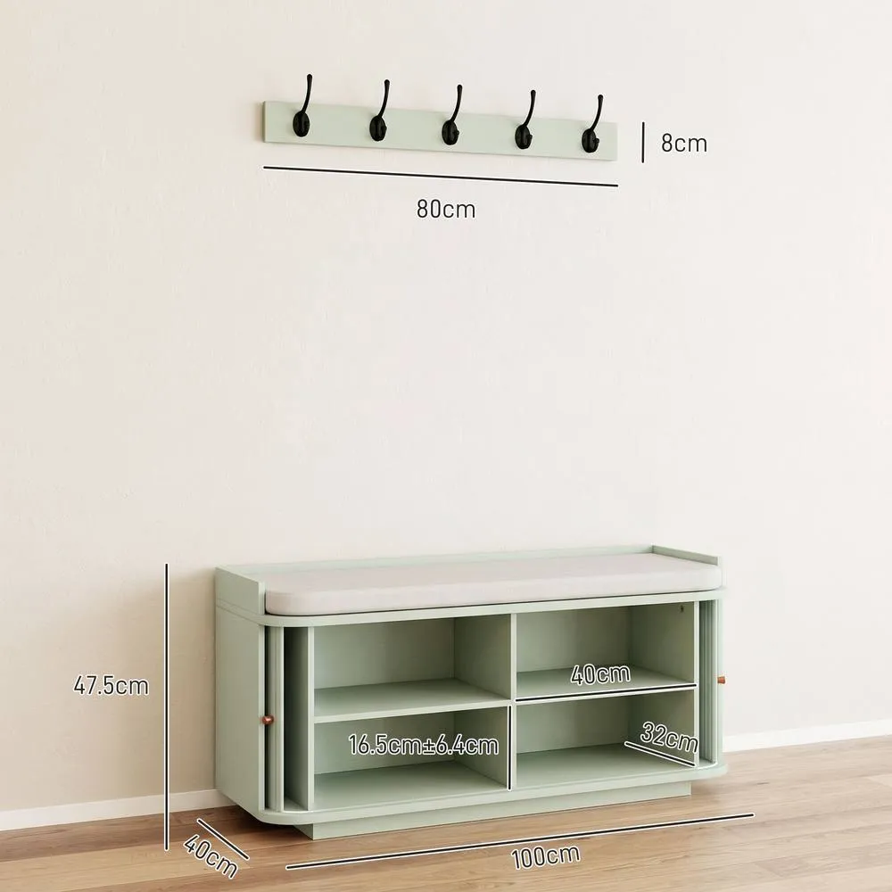 HOMCOM Hallway Furniture Set with Shoe Bench & Coat Rack in Light Green 3