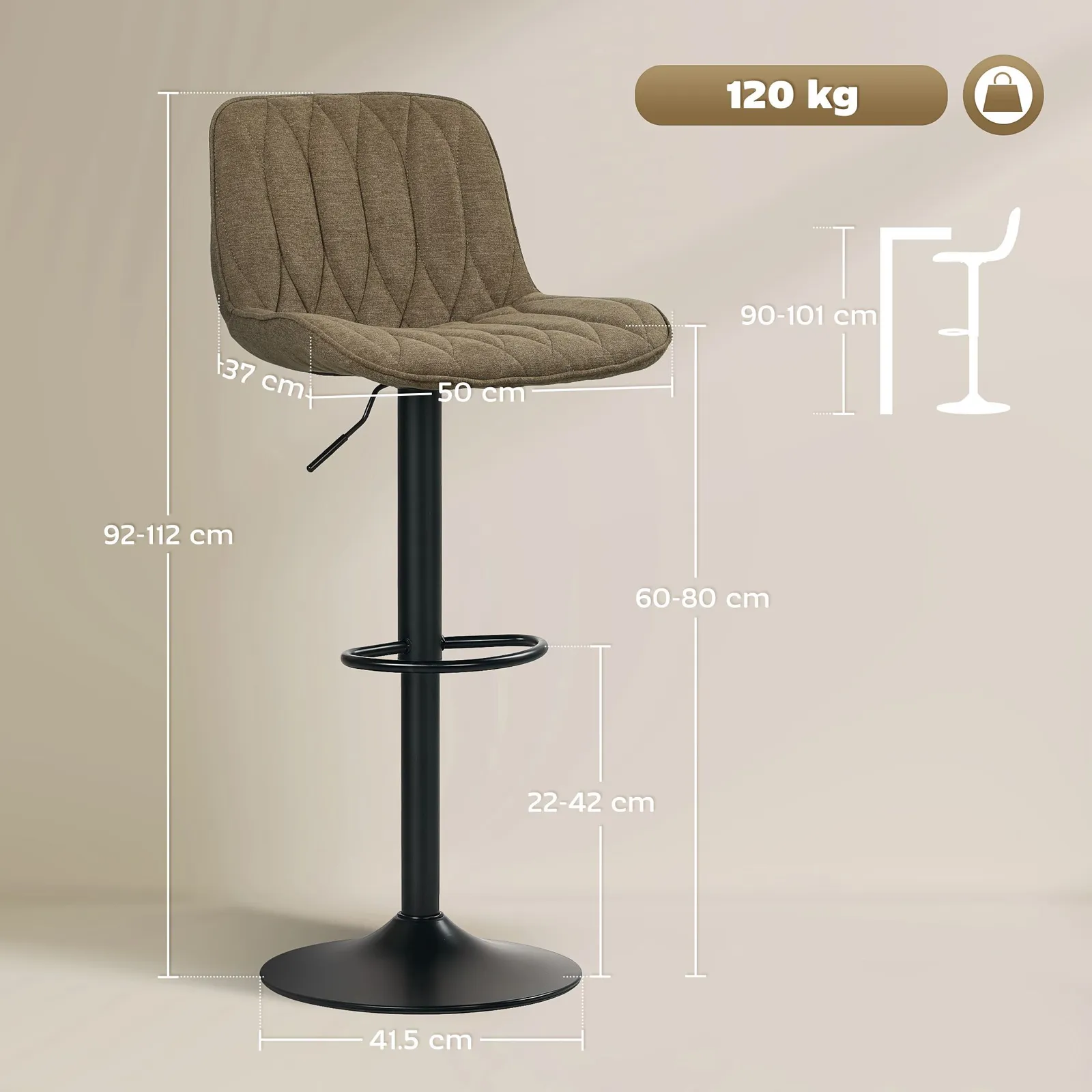 HOMCOM Bar Stools Set of 2, Modern Armless Bar Chairs in Brown 3