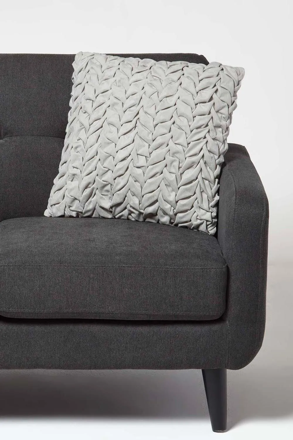 Homescapes Grace Pleated Velvet Cushion in Grey 2