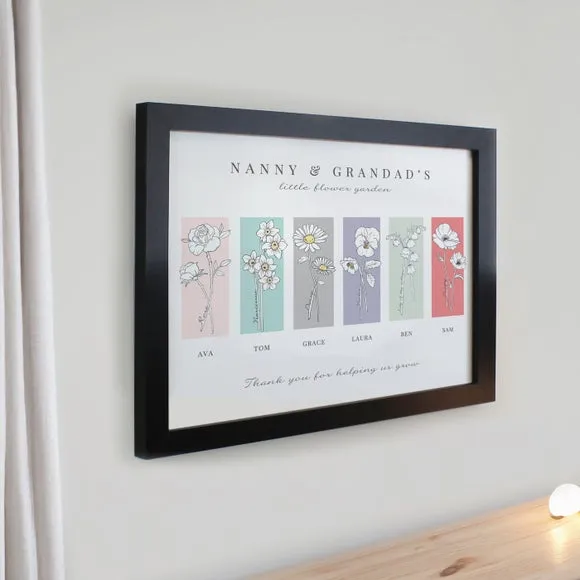 Personalised Birth Flower Family of 6 Framed Print 2