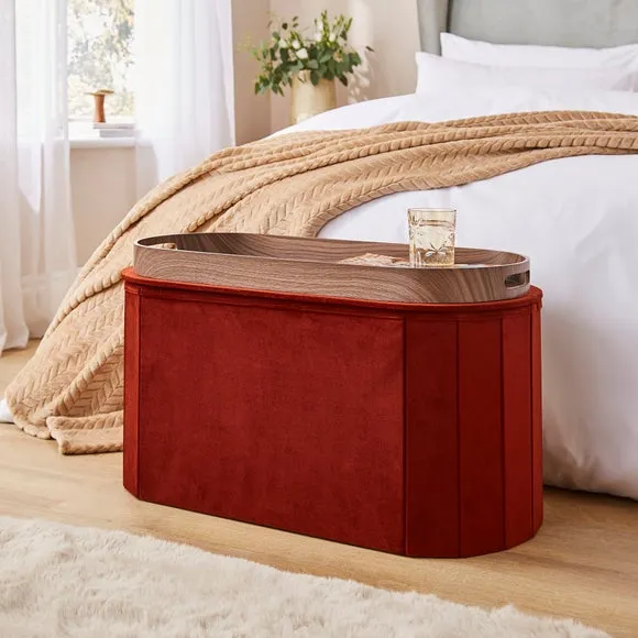 Recycled Velour Lozenge Ottoman with Tray 2