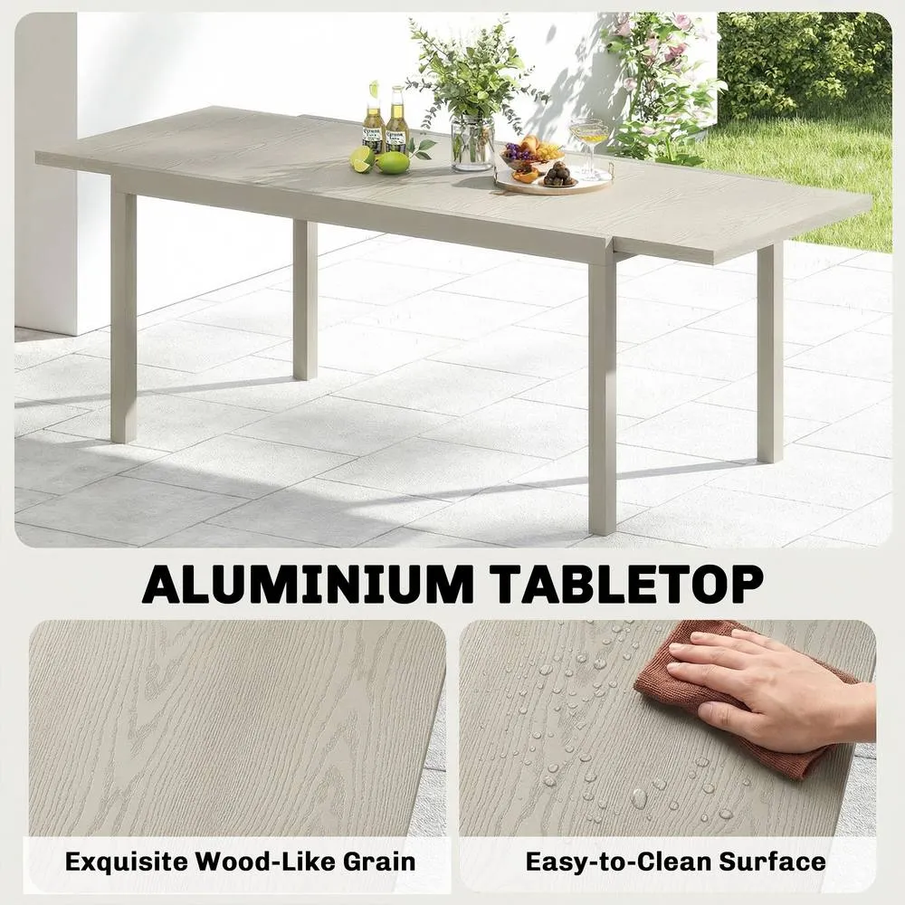 OUTSUNNY Extending Garden Table, Aluminium Outdoor Dining Table for 8-10 in Light Grey 6