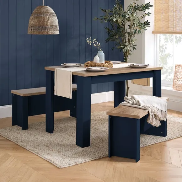 Highgate Dining Table with 2 Benches, Oak Effect